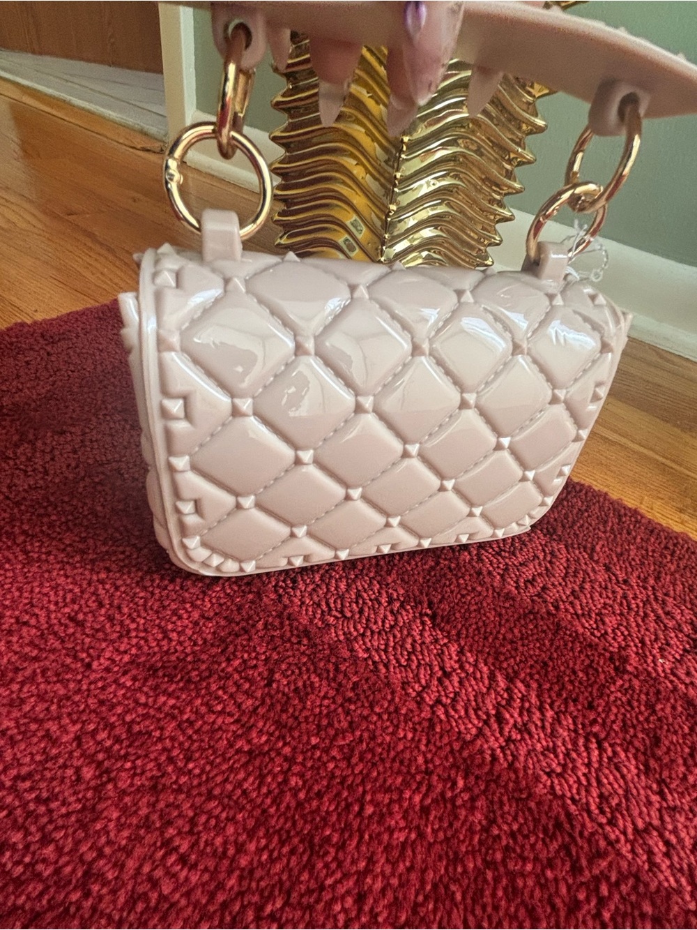 Quilted Mini Top-Handle Bag in Blush Patent